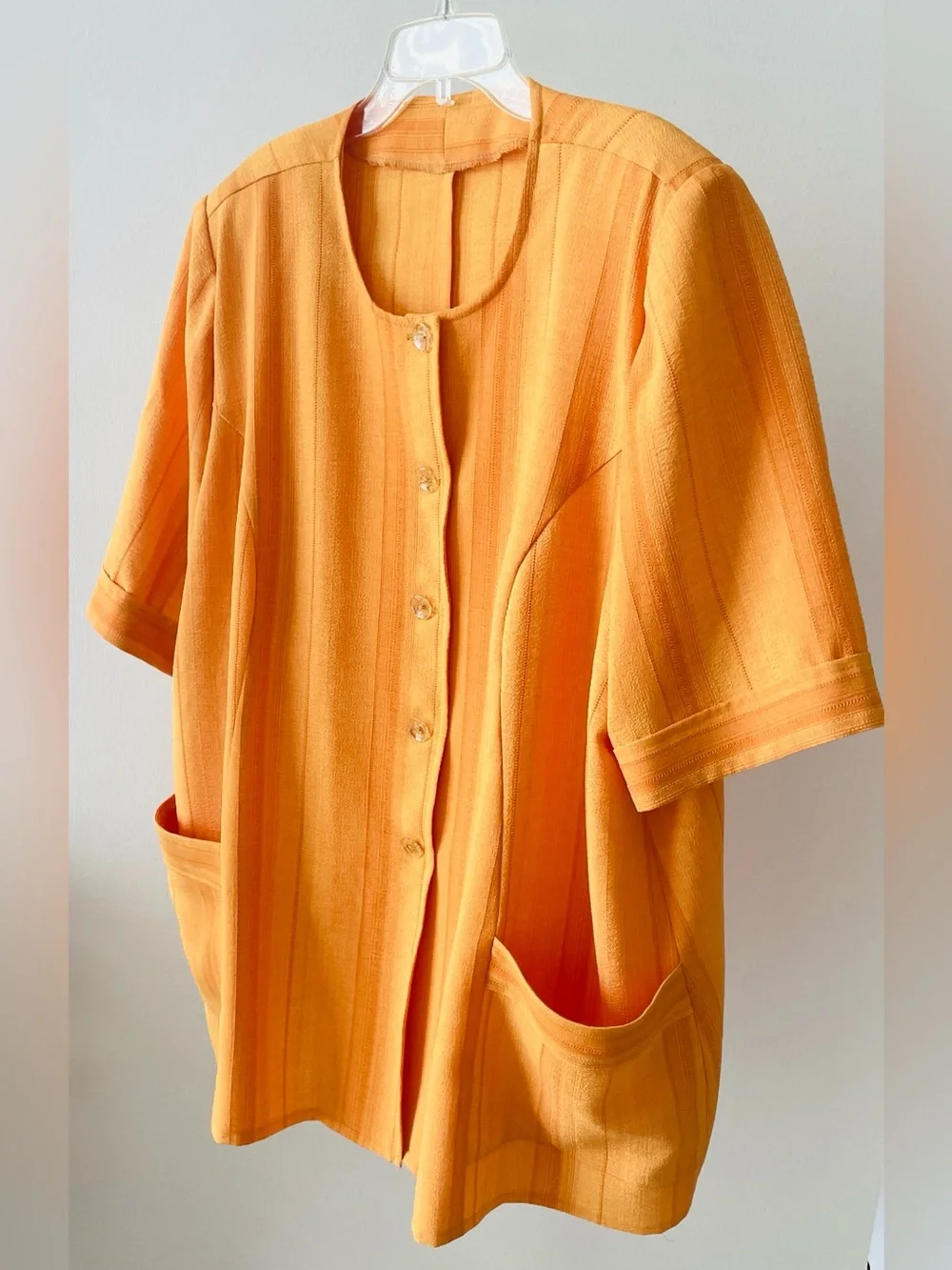 Women’s Textured Button Front Jacket Blazer Top Bright Orange Short Sleeve XXL